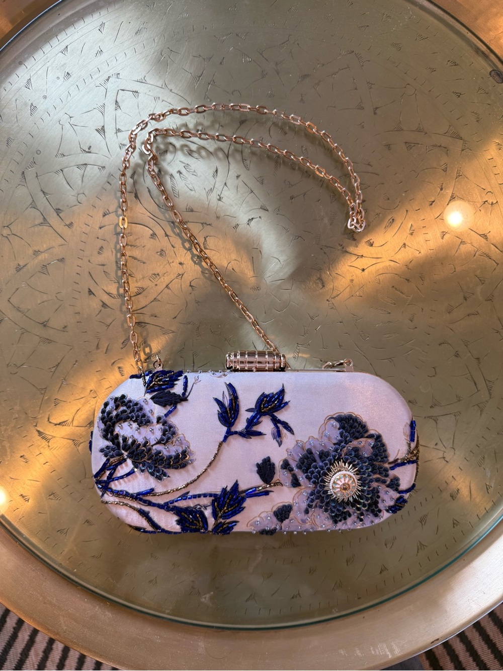 Embellished White Evening Clutch with Blue Floral Beading hand made from Etsy